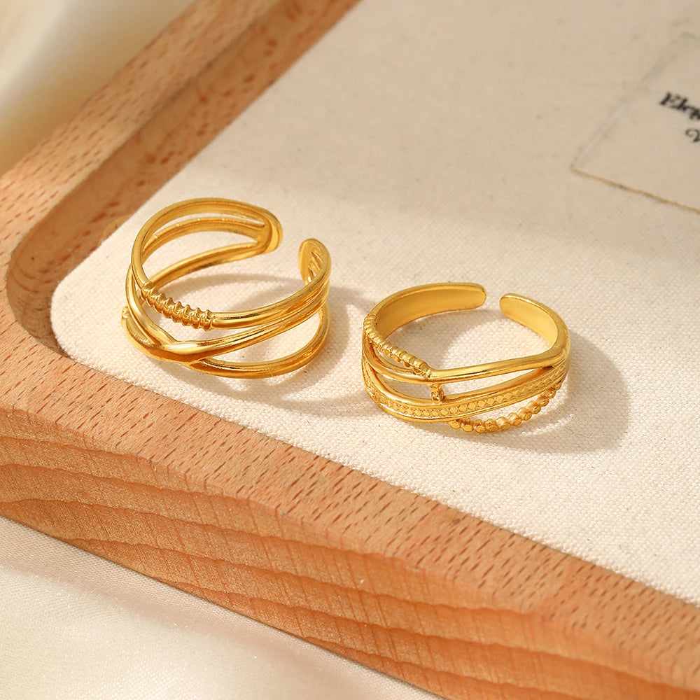 Stainless Steel Rings Hip Hop Street Fashion Geometric Lines Crossover Ring Set of 2 For Women Jewelry Everyday wear Wholesale